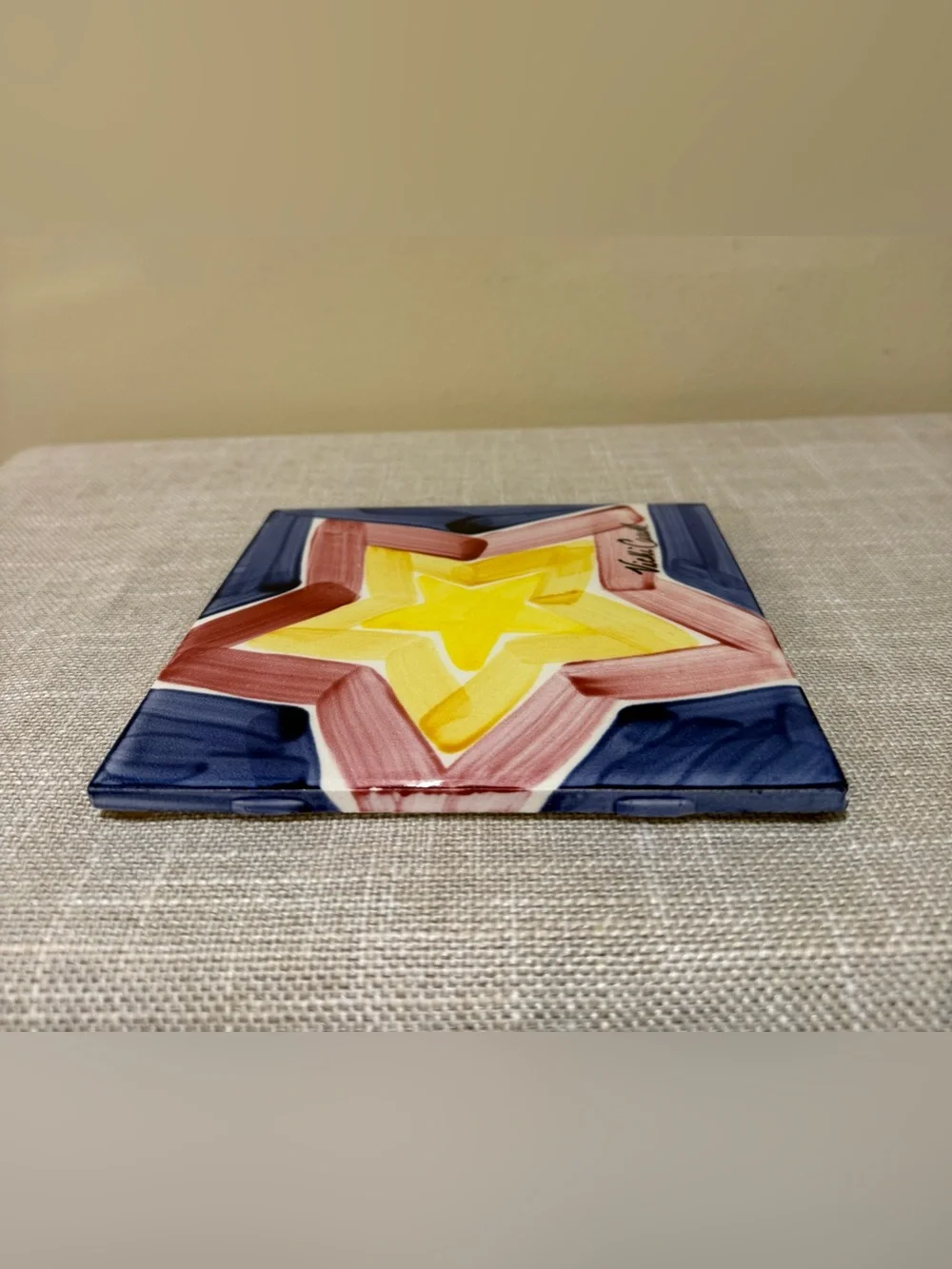 Vtg Vicki Carroll MS Studio Art Hand Painted Ceramic Star Tile Trivet 6